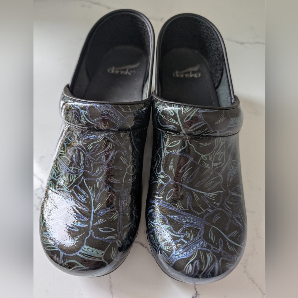 Dansko Professional Clogs in Patent Tropical Leaf